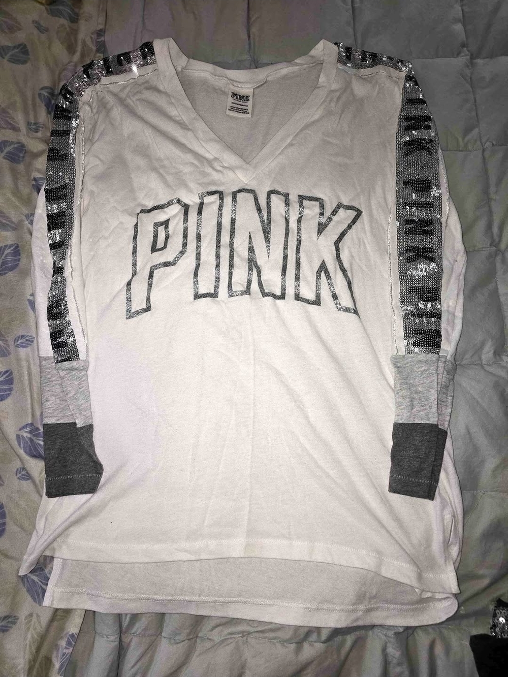 RARE! PINK V-Neck Tee with Silver Glitter Logo